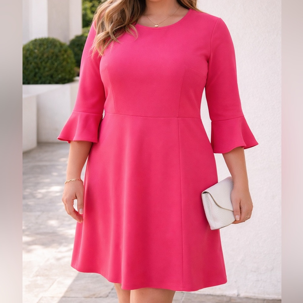 Banana Republic Hot Pink‎ Ruffle 1/2 Sleeve Cocktail Dress Magenta Size 14